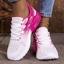 Teen Comfortable Gradient Color Cushioning Sports Casual Shoes Flat Breathable Lightweight Running Outdoor Sneakers - 玫紅色 - 查看 3