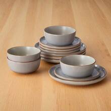 12pcs Modern Stoneware Dinnerware Set Suitable for 4 - Microwave/Dishwasher/ Plates & Bowls with Edges, Stackable Round Plates and Bowls, Service for 4 for Dinner Parties, Daily Use, Holiday Table Settings - Verschiedene - Übersicht 10