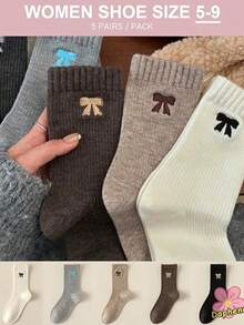 5双装女士可爱蝴蝶结短袜，四季皆宜 | 高品质精梳棉，透气柔软舒适 | 卡通图案 | 节日礼物 - 彩色 - 查看 5