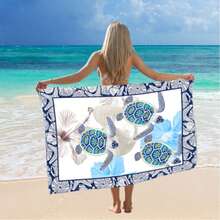 Pareo In Silk Fabric | Versatile Beach Wrap And Cover-Up For Casual Holidays, Elegant, Elegant, Beach Fabric - TURTLE001 - 查看 1
