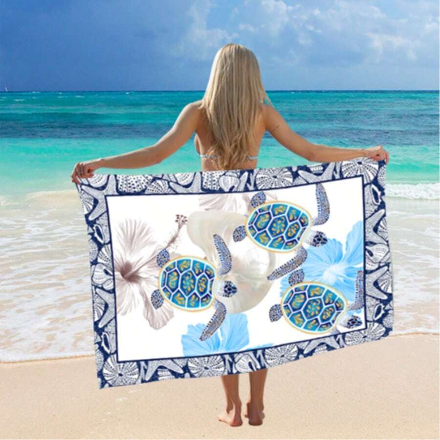 Pareo In Silk Fabric | Versatile Beach Wrap And Cover-Up For Casual Holidays, Elegant, Elegant, Beach Fabric - TURTLE001 - 查看 1