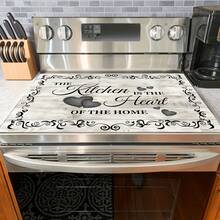 1pc Kitchen Stove Cover With "The Kitchen Is The Heart Of The Home" Text - Durable Gray Wood Grain Stove Top Cover Fits Most Ovens, Ideal Housewarming Gift - Multicolor - View 28