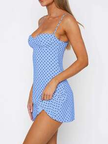 Đầm Valentine cho nữ - Đầm ngắn mùa hè với dây đeo mảnh, họa tiết chấm bi và hình in gợi cảm. Đầm màu vàng, đầm dự tiệc sinh nhật, đầm đi chơi, đầm dự đám cưới, đầm đi biển, đầm chấm bi đen thanh lịch cho kỳ nghỉ. - Màu xanh lam - Xem 3