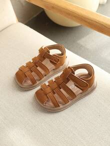 1双儿童凉鞋，PU鞋面，防滑鞋底，魔术贴搭扣 - 棕色 - 查看 3