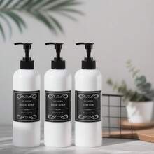 2/3 piezas Botellas dispensadoras de plástico recargables de 500ml con 6/8/12 etiquetas, aptas para jabón de platos/champú/jabón de manos/acondicionador/loción/gel de baño/limpiador facial, se pueden usar como regalos o decoraciones navideñas