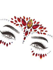 1sheet Face Gem Stickers, Acrylic Gems Stickers, Self-Adhesive Rhinestone Sticker For Party, Club,Halloween, Festival Face Decorations - Red - View 9