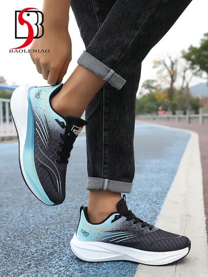 Zapatillas deportivas ligeras y de moda para hombres - Cómodas, antideslizantes y transpirables. Zapatillas de running con amortiguación de impactos, zapatillas de tenis con cordones, zapatillas casuales de suela blanda y ligera, diseño de color degradado, suela de caucho MD de baja altura, aptas para uso diario