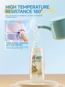 Zeehoo. 儿童水瓶，PPSU材质，双盖设计（吸管/直饮），多重防漏功能，耐热，轻便防摔，无异味，可爱怪兽图案 - 粉色 - 查看 8