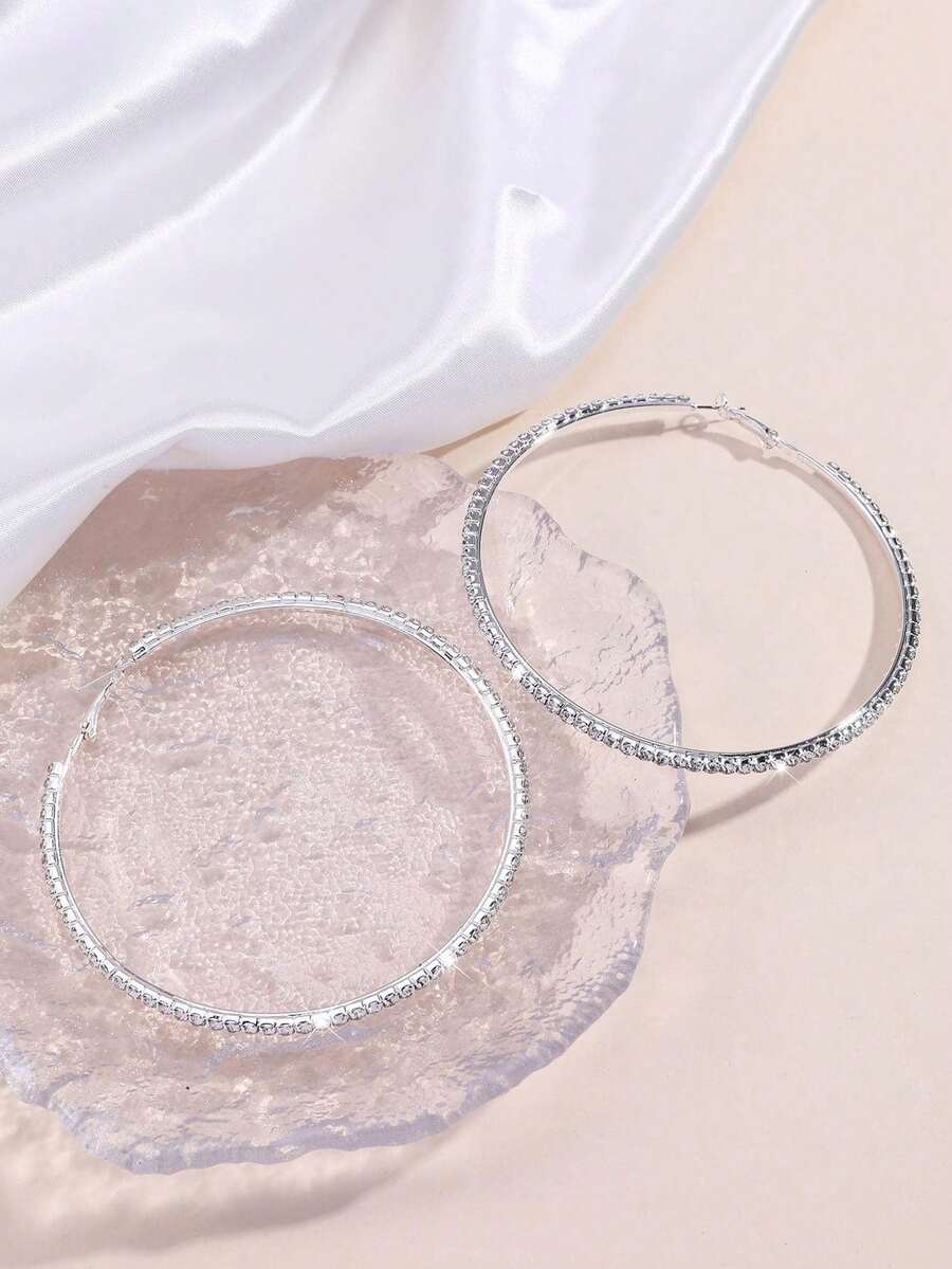 Rhinestone Decor Hoop Earrings - 寶藍色 - 查看 1