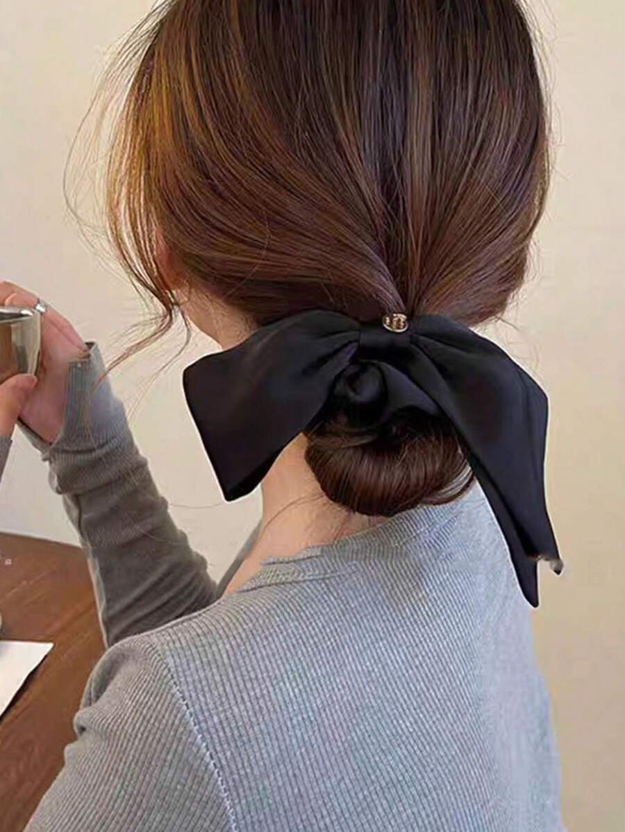 2件套优雅缎面蝴蝶结发饰，时尚发圈，2025新款女士发饰，大号发圈，马尾辫发圈，发绳，橡皮筋，发绳，弹力带 - 彩色 - 查看 1