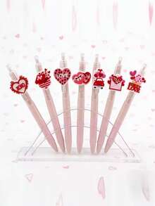 7pcs/Set Random Valentine's Day Series Creative Ballpoint Pens, Smooth Writing. Suitable For School Supplies, Office Stationery, Holiday Party Gifts And Valentine's Day Presents - Multicolor - View 7