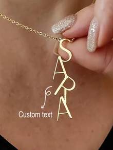 1pc Customized Name Necklace, Stainless Steel Chain Vertical Letter Design Personalized Pendant Necklace, Elegant & Minimalist Style, Ideal Gift For Her On Anniversary, Birthday, Wedding, Graduation, Holiday, Party, Mother's Day, Christmas - Gold - View 2