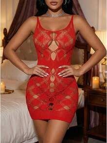 Red Hollow Out Knit Dress - Sleeveless Bodycon Mini Dress For Women, Club & Party Wear - 紅色 - 查看 10