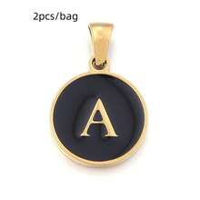 2pcs/Pack Stainless Steel Single-Sided Round English Letter Pendant, Fashionable Minimalist English Letter Pendant Necklace Accessory, DIY Jewelry Making Pendant - Black - View 25