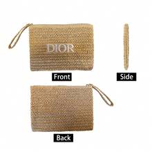 Christian Dior 奢华米色编织化妆包，3D字母装饰，草编质感，CD标志内衬，金属拉链，便携旅行洗漱收纳包，适合日常度假及送礼 - 米色 - 查看 5