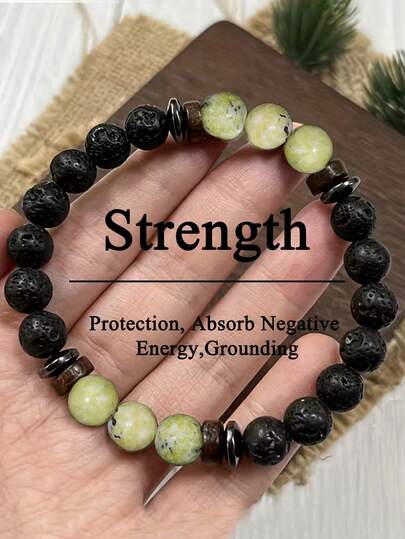 波西米亚风熔岩石接地手链，守护力量，带来内心平静与自我发现的冥想饰品，男女皆宜