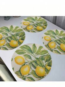 4/6 buah Alas Meja Bundar Motif Lemon Kuning, Anti Selip, Dapat Dicuci dengan Mesin, Bahan Linen Tahan Lama, Kerajinan Tenun, Cocok untuk Dekorasi Meja Dapur dan Makan, Dekorasi Liburan, Ukuran: 37cm - MultiWarna - View 1