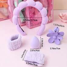 5件套柔和粉蓝色花朵发饰及腕饰套装 - 无缝发夹、发带、腕带 - 易于清洁、可水洗、亲肤，浅米色，适合生日派对、日常佩戴，理想的礼盒包装