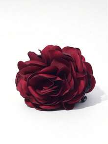 1pc Women's Solid Color Fabric Large Multi-Layer Rose Flower Hair Clip, Elegant Large Bun Claw Clip, Suitable For Gatherings, Parties, Dances, And Daily Wear Elegant Hair Claws Women Hair Accessories Casual Hair Clutch Summer,Festival,Party - Burgundy - View 2