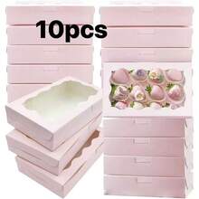 10/20个/1个装 - 带透明窗口的饼干糕点盒，尺寸：7 x 4.3 x 1.5 英寸，牛皮纸材质，高档烘焙食品礼盒，适用于甜点、婚礼、派对、圣诞节、生日等场合（粉色） - 彩色 - 查看 8