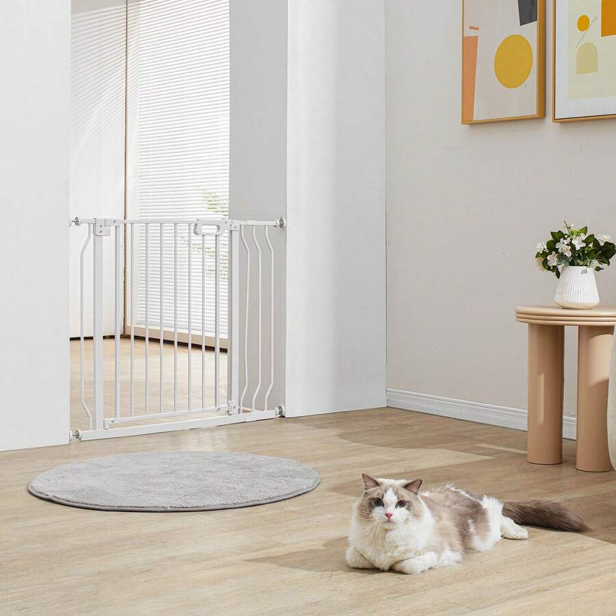 Baby Gate, 29.5"-39" Extra Wide, 30" High, Dog Gate For Stairs Doorways And House, Easy Step Walk Thru Auto Close Child Gate Pet Security Gate With Pressure Mount Kit And Wall Mount Kit - 白色 - 查看 1