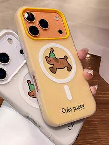 1pc Cartoon Dog Jelly 2-In-1 Magnetic Phone Case, Couples Phone Case, Valentine's Day Phone Case, Suitable For IPhone 17 ProMax/16 ProMax/15 ProMax/13/15/16/17 Pro/14/11, Fashionable Magnetic Phone Protective Cover - Yellow - View 2