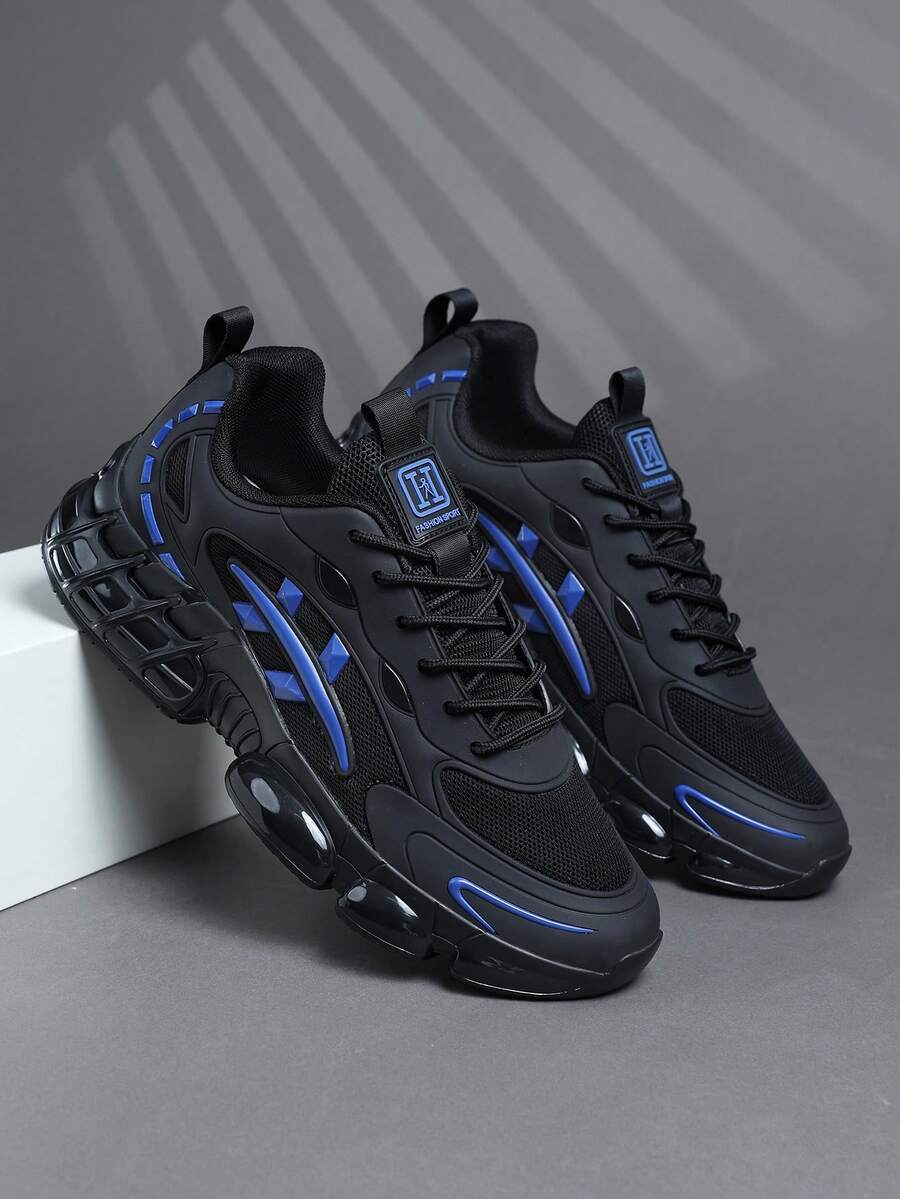 Men's Shoes Stylish Men Sports Shoes Lace-Up Shoes Men's Sneakers Personalized Black Street Casual Shoes - dark blue - View 1
