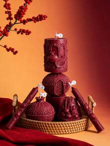 Burgundy Pomegranate Relief Candle, Handmade Soy Wax, Vintage Aesthetic Home Decoration, Romantic Wedding Gift - Burgundy - View 5