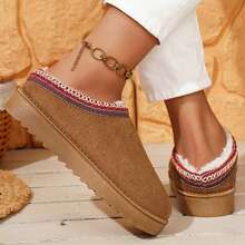 Womens Slippers Fall Winter Cotton Fuzzy Slippers Platform Slippers Mini Boots Braid Slippers Plush Fleece Lining Fuzzy Slippers Shoes Slippers Bedroom Slippers Indoor House - 駝色 - 查看 3