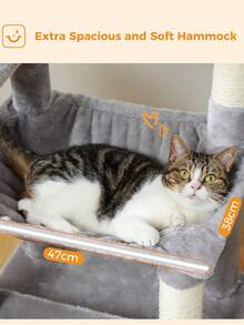 PAWZ Road Torre per gatti alta 164 cm con spaziose amache, grotte e tiragraffi, cuccia per gatti con doppi trespoli imbottiti per gatti da interno di grandi dimensioni - Grigio - Visualizzare 8