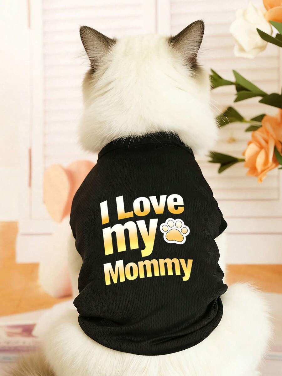 1pc Pet Dog/Cat Sleeveless Vest, Letter Print, Lightweight Summer Pet Clothes, Breathable Pet Vest For Poodle, Teddy, Pug - Black - View 1