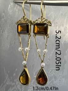 1 Pair Of Vintage Pearl Water Drop Alloy Women's Earrings, Suitable For Women's Daily Leisure Party Travel Jewelry Accessories - Nhiều màu - Xem 5