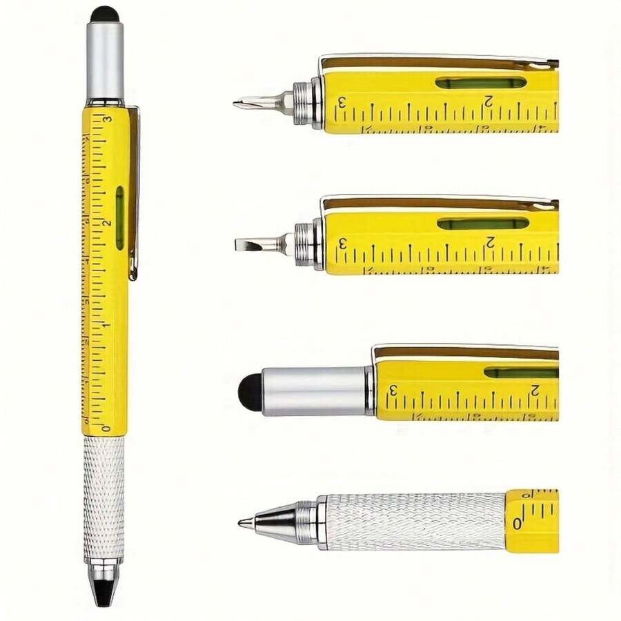 1pc Pocket Genius Pens - Versatile 6-In-1 Ballpoint Pen Tool Featuring A Level, Precision Screwdriver, Stylus, And Ruler, Ideal For Mobile Repairs And Creative Projects