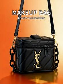 YSL Women's Black Square Shoulder Bag With Gold Logo, Suitable For Casual Daily Use, Great Christmas Gift - Gold - View 8