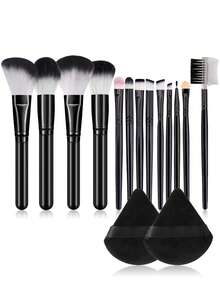 15PCS Makeup Tools Set Including:13PCS Makeup Brush Set+2PCS Triangle Powder Puffs