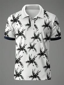 Men's Coconut Tree Print Casual Short Sleeve Polo Shirt - Multicolor - View 4