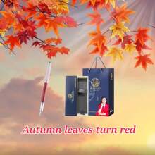 1pc Autumn Leaf Red Metal Fountain Pen, Metal Calligraphy F-Nib, Business Pen With Gift Box & Bag, Student/Birthday Gift, Classic Luxury Design, Writing Stationery, Back To School Essential, Teacher Gift - Autumn Leaves Turn Red - View 11
