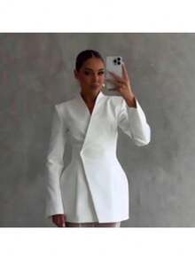 French Celebrity Style Solid Color Long-Sleeved Suit Micro-Transparent Mesh Skirt Suit - 粉色 - 查看 4