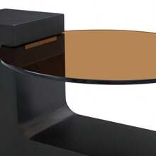Modern, Simple Round Side Table With Two Levels – Transparent Grey Glass Top And Black MDF In An L-Shape. Marble-Effect Tabletop. Disassemblable Design For More Flexible Room Use. - 木頭 - 查看 9