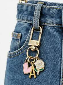 Letter Initial Keychain With Heart Rose Charm, Gold Metal Alphabet Key Ring For Women & Girls, Pink Enamel Floral Heart Pendant Keychain, Cute Personalized Bag Charm & Handbag Accessory, Car Key Holder Decoration, Stylish Backpack Pendant, Ideal Gift For Birthday, Valentine's Day, Mother's Day, Anniversary, Christmas, Holiday & Daily Use - Multicolor - View 10