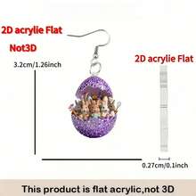 2pcs Easter Novelty Earrings, 2D Flat Cute Rabbit Design Acrylic Earrings - Multicolor - View 7