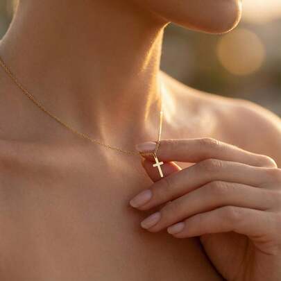 18K Gold Tiny Cross Necklace,Religious Necklace For Women,Dainty Religious Jewelry,Small Cross Necklace, Delicate Necklace,Stainless Steel Jewelry Gift For Her