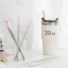 The Best MOON Heart Shaped Stainless Steel Reusable Metal Straws With Pink Silicone Tips (Set Of 4 Straws) For Coffee Tumbler 20 Oz Accessories And Valentines Day Christmas Birthday Gift - ColorA - 查看 3
