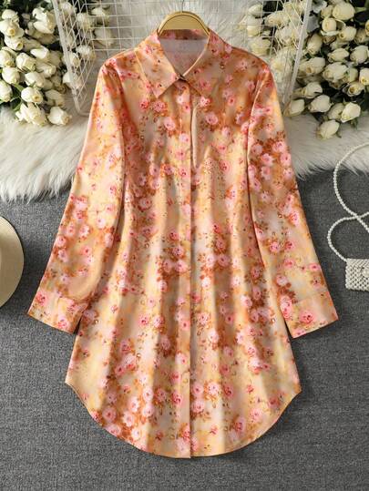 Blusa de manga larga con estampado total en estilo árabe casual para vacaciones