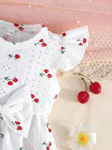 2件套女婴可爱樱桃印花休闲连衣裙套装 - 紅色 - 查看 7