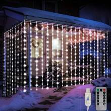 Luces de cortina de cadena LED alimentadas por USB con 8 modos, decoración de iluminación ambiental para el Día de San Valentín, Año Nuevo, boda, dormitorio, cumpleaños, fiesta, interior de ventana (control remoto no incluido) - Luz de cortina USB - Ver 16