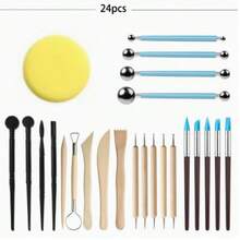 24Pcs Pottery Clay Tools Set DIY Ceramic Sculpting Carving Shaping Kit For Handbuilding Modeling Clay Art Craft Supplies - Multicolor - View 12