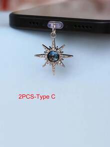 Mặt dây chuyền điện thoại chống bụi đính đá lấp lánh hình hành tinh xanh, mặt trăng và ngôi sao, phụ kiện trang trí, phù hợp với cổng Type-C, quà tặng trang trí mặt dây chuyền chống bụi - Nhiều màu - Xem 11