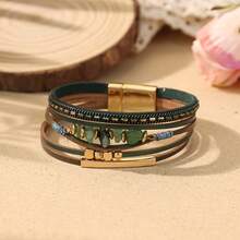 1件波西米亚风多层缠绕手链，时尚度假配饰，撞色磁扣，大胆嬉皮摇滚风格，男女皆宜，宽手镯设计，完美女性配饰