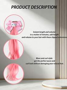 时尚儿童发饰 - 可爱卡通格子蝴蝶结树脂发夹 - 粉色 - 查看 3